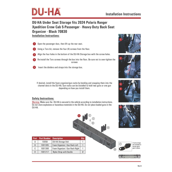 DU-HA UTV Under Seat Storage / Gun Case Model 70830