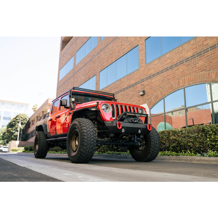 DV8 Offroad 2007-2026 Jeep GladiatorJT Wrangler JK JKU JL JLU Stubby Front Bumper With Plated Bull Bar Model FBJL-06