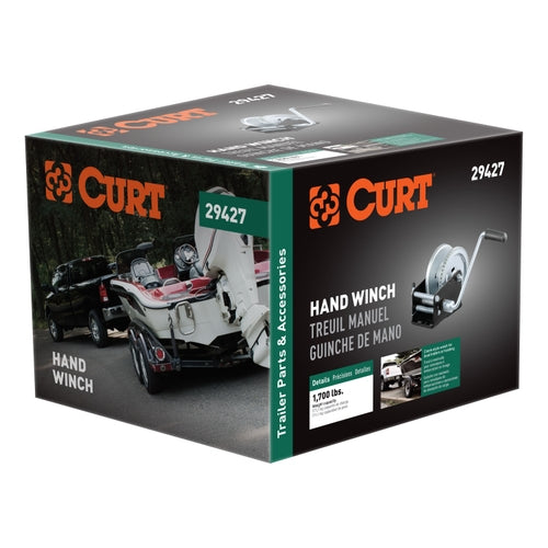 CURT Manual Hand Crank Boat Trailer Winch, 1,700 lbs Capacity, 8-Inch Handle, 5.1:1 Gear Ratio Model 29427