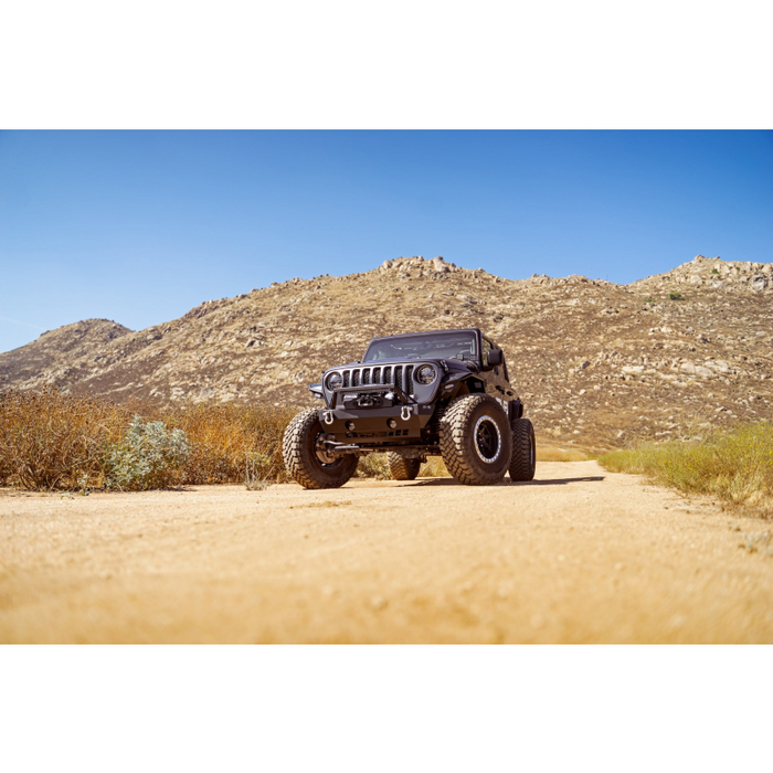 DV8 Offroad 2007-2026 Jeep GladiatorJT Wrangler JK JKU JL JLU Stubby Front Bumper With Plated Bull Bar Model FBJL-06