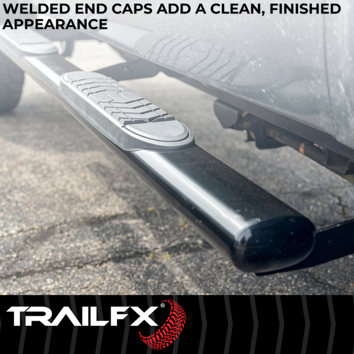 TrailFX 5" Oval Straight Step Nerf Bars W/ Step Pads Matte Black Steel Model A7103T
