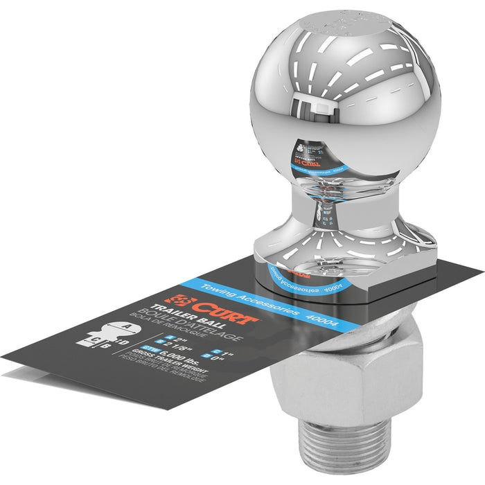CURT Chrome Trailer Hitch Ball, 6,000 lbs, 2-Inch Diameter, 1 x 2-1/8-Inch Shank Model 40004