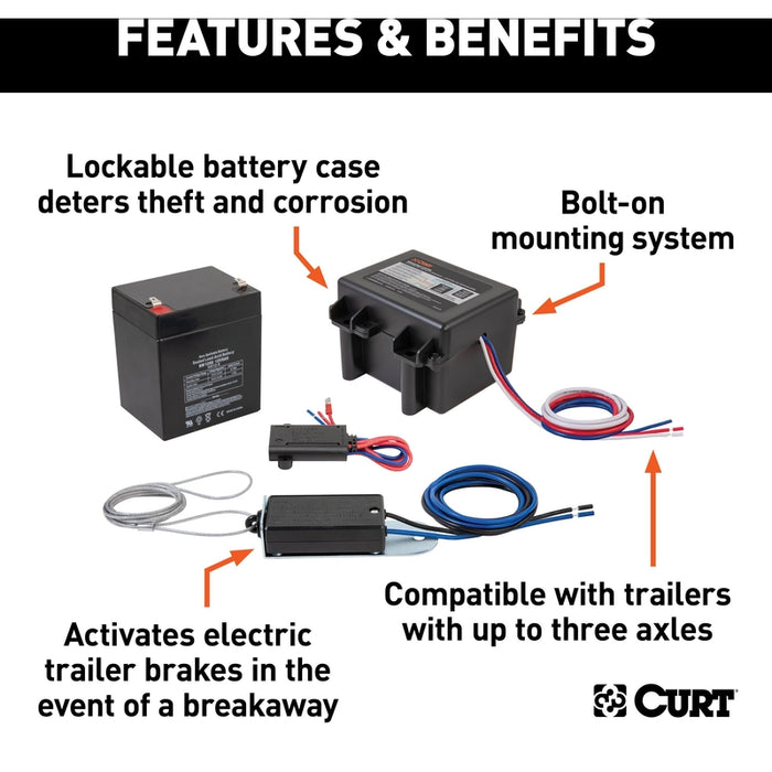 CURT Soft-Trac 1 Trailer Breakaway Switch Kit System with Battery and Charger Model 52040