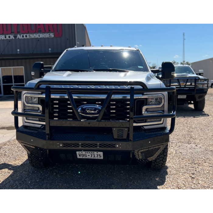 Bodyguard T2 Front Extreme - Sensor Cutouts Factory Fog Cutouts Winch Mount Skid Plate W/ Mesh Grille No Camera Harness Gloss Black Powder Coat Model EEF23BYWGMN