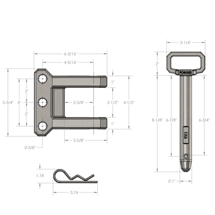 BulletProof Hitches Heavy Duty 2-Tang Clevis with 1" Pin Model CLEVIS