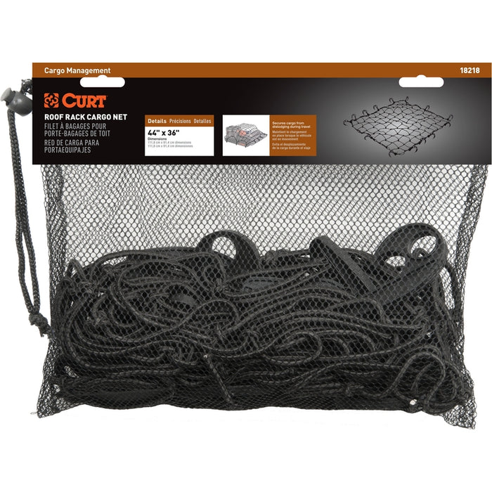 CURT 44 x 36-Inch Elastic Cargo Net with Hooks for Roof Basket Model 18218
