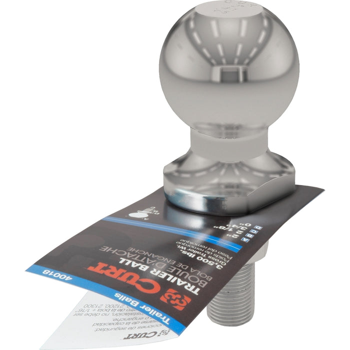 CURT Stainless Steel Trailer Hitch Ball, 3,500 lbs, 2-Inch Diameter, 3/4 x 2-1/8-Inch Shank Model 40052