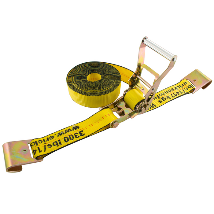Erickson Manufacturing 2 In x 27Ft 10,000 Lb Heavy Duty Ratchet Strap With Flat Hooks Yellow Model 78527