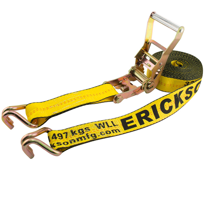 Erickson Manufacturing 2 In x 27Ft 10,000 Lb Ratchet Strap With Double J-Hooks Yellow Model 78627