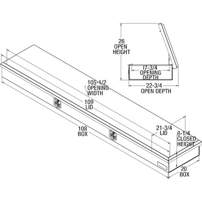 Buyers Products Top Mount Service Body Box 108x20 Heavy-Duty Diamond Tread Aluminum Model 1709614