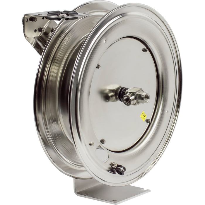 Coxreels SH-SS Series Electro-Polished Stainless Steel Spring Driven Hose Reel 1/2 in. x 50 ft. 300 PSI Super Hub - No Hose Model SHL-N-450-SS
