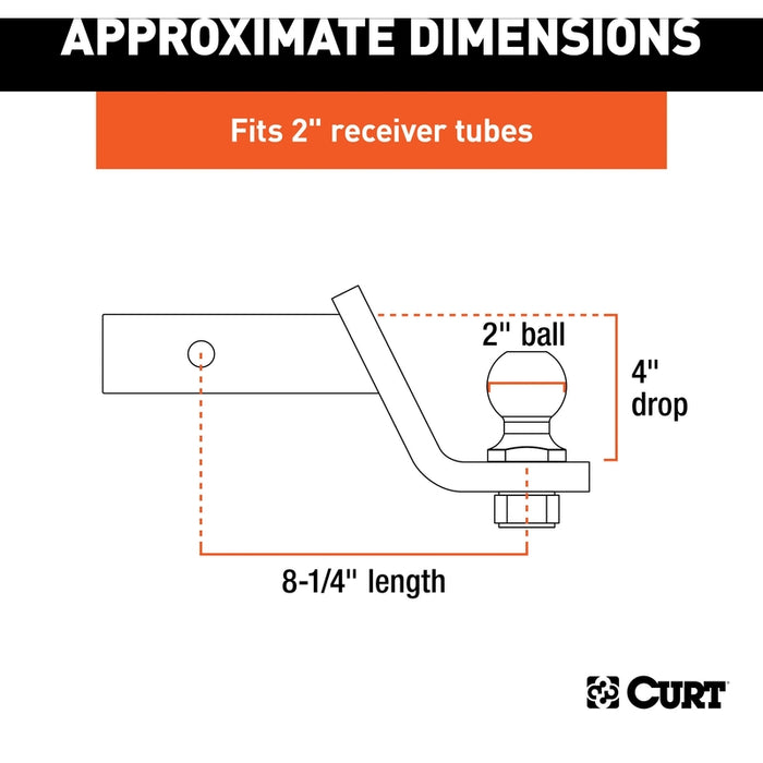 CURT Trailer Hitch Mount with 2-Inch Ball & Pin, Imported, Fits 2-In Receiver, 7,500 lbs, 4-Inch Drop Model 45856
