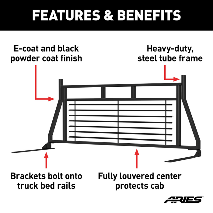 ARIES Classic Black Steel Headache Rack, Fits Select Ford F-250, F-350, F-450 Super Duty Model 111001