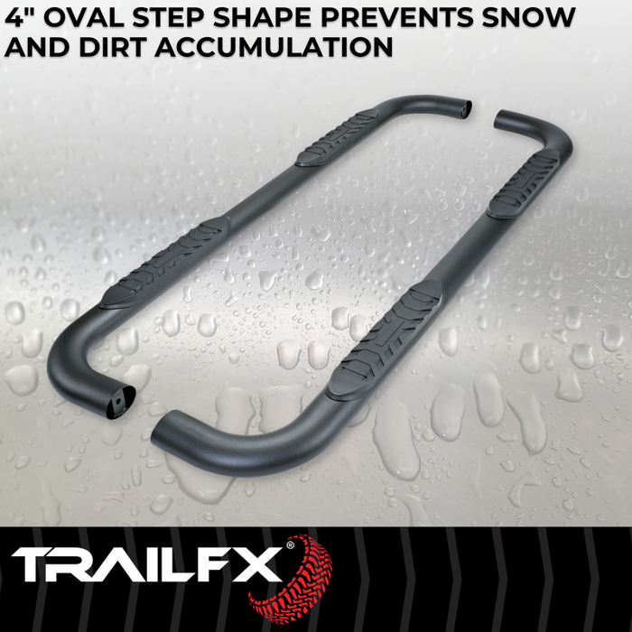 TrailFX 4" Oval Bent Step Nerf Bars W/ Step Pads Powder Coat Black Steel Model A1019T