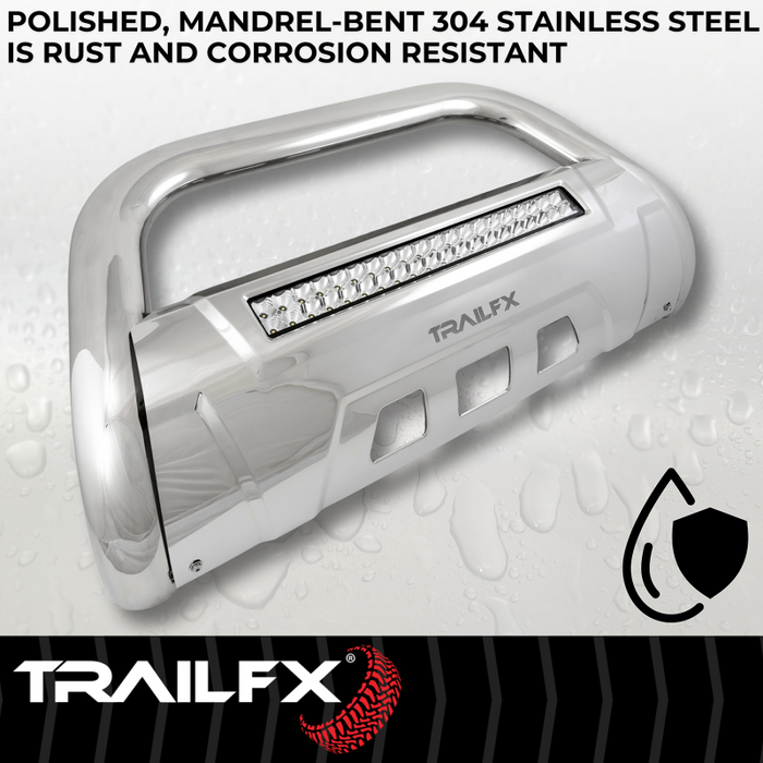 TrailFX 3.5" Oval Bull Bar w/ Skid Plate Polished Stainless Steel w/ 20 Inch Double Row Light Bar Model B1613SKIT