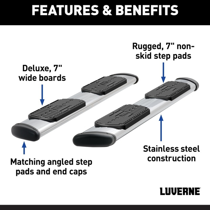 Luverne Regal 7 Polished Stainless 88" Oval Side Steps, Select Ford F250 to F550 Model 477088-401734