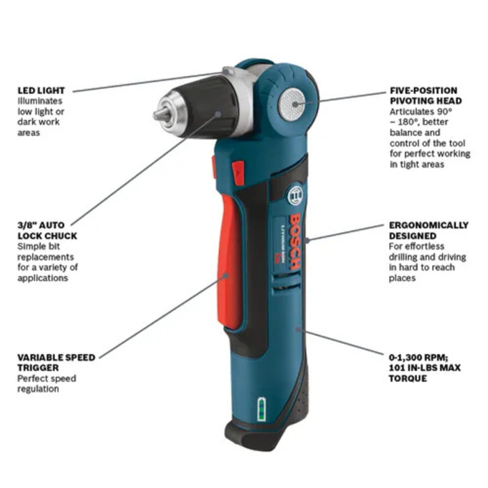 Bosch 12V Max 3/8 In. Angle Drill Kit Model PS11-102