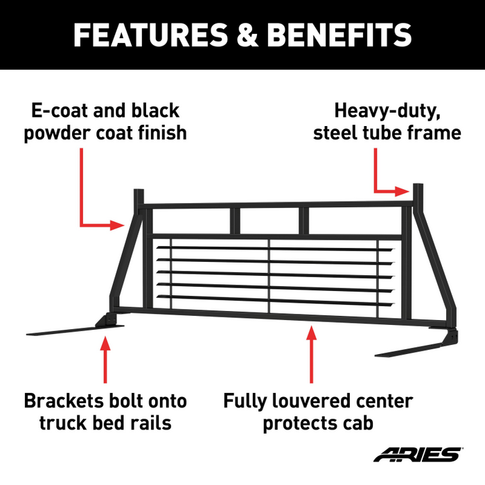 ARIES Classic Black Steel Headache Rack, Fits Select Chevrolet, Ford, Dodge, GMC, Ram Model 111000