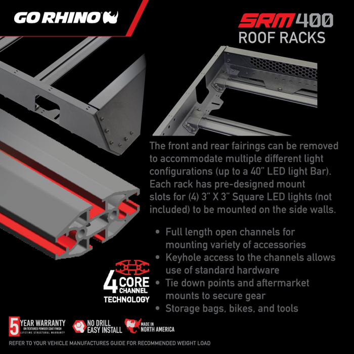 Go Rhino SRM400 68" Long x 52" Wide Fabricated Customizable Steel Basket Roof Rack Model 5934068T