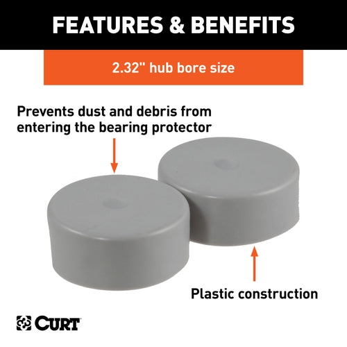 CURT 2.32-Inch Trailer Wheel Bearing Protector Dust Covers, 2-Pack Model 23232
