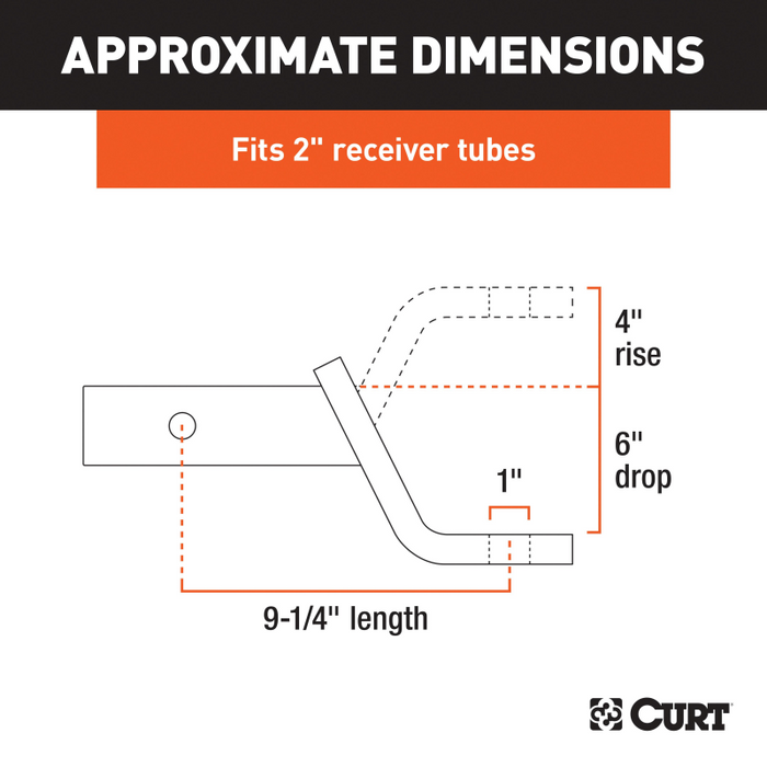 CURT Class 3 Ball Mount, Imported (2" Shank, 7,500 lbs., 6" Drop, 9-1/4" Long) Model 45870