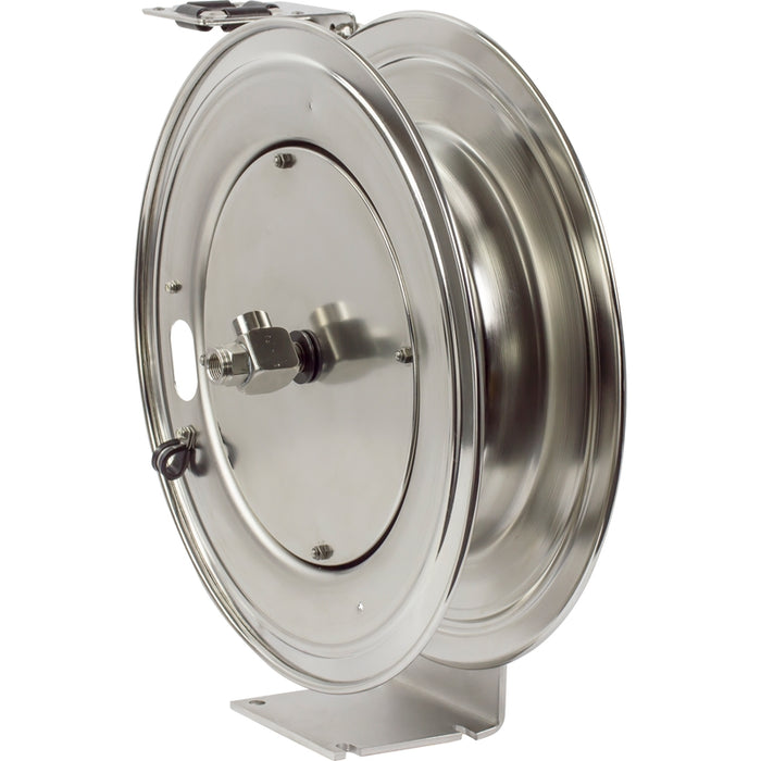 Coxreels MP-SS Series Electro-Polished Stainless Steel Spring Driven Hose Reel 1/2 in. x 50 ft. 2500 PSI Super Hub - No Hose Model MPL-N-450-SS