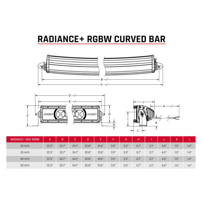 Rigid Industries Radiance+ Curved 40 Inch RGBW Light Bar Model 340053
