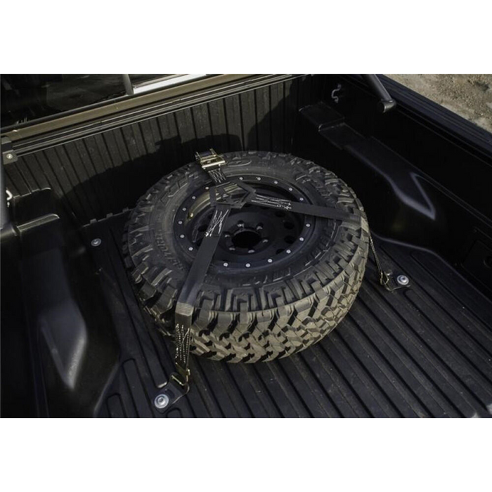 N-Fab Gloss Black Bed Mounted Rapid Strap Tire Carrier w/ Black Strap Model BM1TSBK