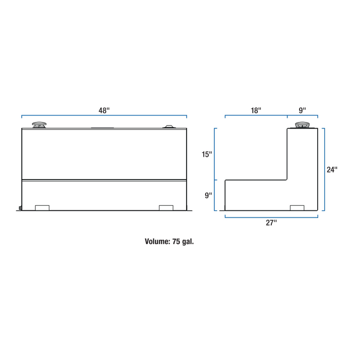 UWS Bright Aluminum 75-Gallon L-Shaped Aluminum Transfer Tank Model TT-75-L-T-P