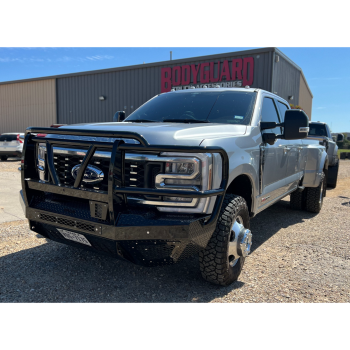Bodyguard T2 Front Extreme - Sensor Cutouts Factory Fog Cutouts Winch Mount Skid Plate W/ Mesh Grille No Camera Harness Gloss Black Powder Coat Model EEF23BYWGMN