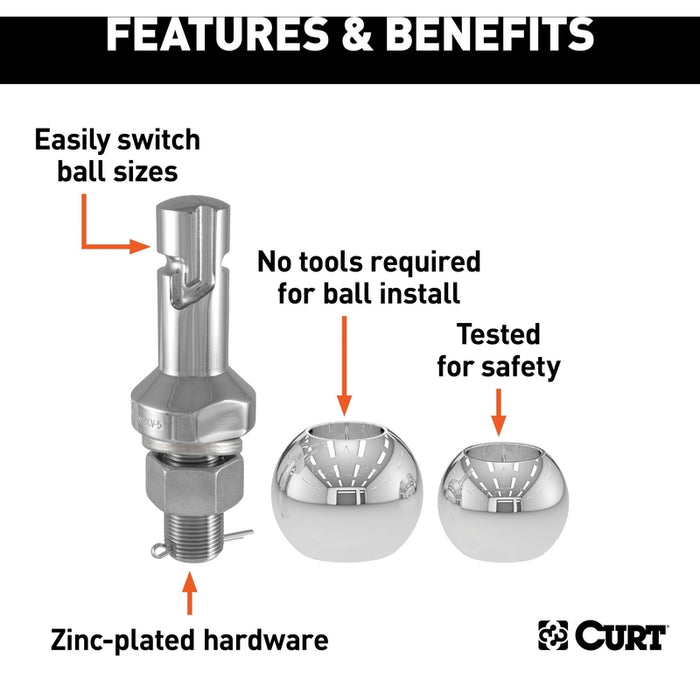 CURT 2 and 2-5/16-Inch Chrome Steel Switch Ball Set, Up to 8,000 lbs. GTW Model 42280
