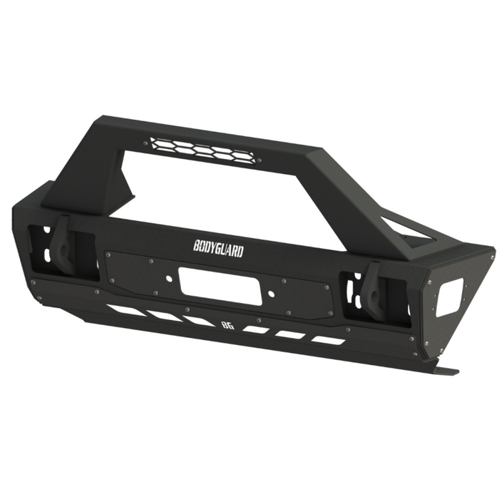 Bodyguard JK Front Bumper Stubby With Push Bar End Cap Light Cutouts No Camera Harness Or Pod Bare Metal Model 58134BNN