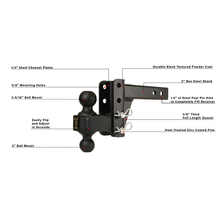 BulletProof Hitches 2.0" Medium Duty 2" Drop/Rise Hitch Model MD202