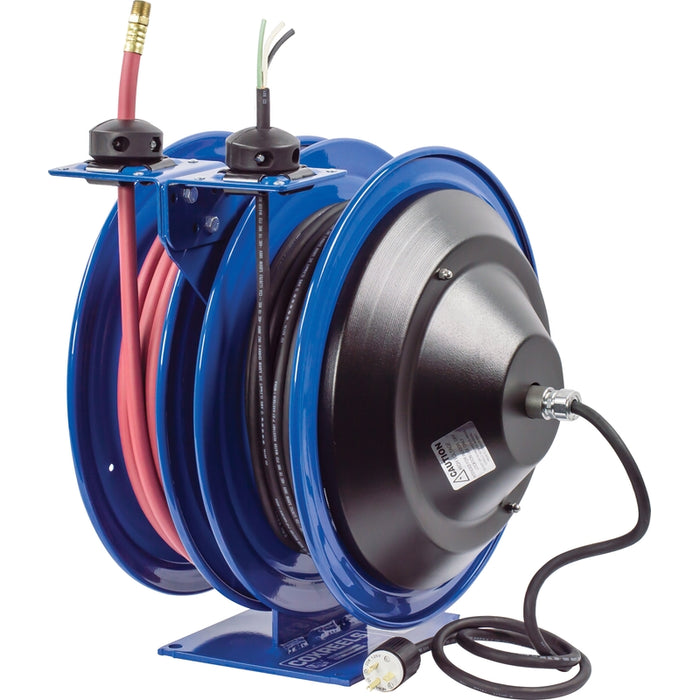 Coxreels Dual C Air-Electric Series Purpose Spring Rewind Reels 3/8 in. x 50 ft. - 16 AWG x 50 ft. capacity - 25 Amps 300 PSI No Hose Model C-L350L-5016L-X