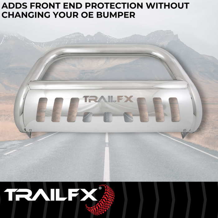 TrailFX 3" Round Bull Bar w/ Skid Plate w/ Light Option Polished Stainless Steel Model B0045S