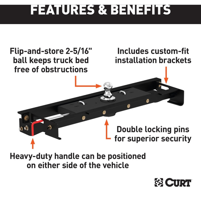CURT Double Lock Gooseneck Hitch, 2-5/16-Inch Flip-Over Ball 30K, Fits Select Ford F-150 Model 60721
