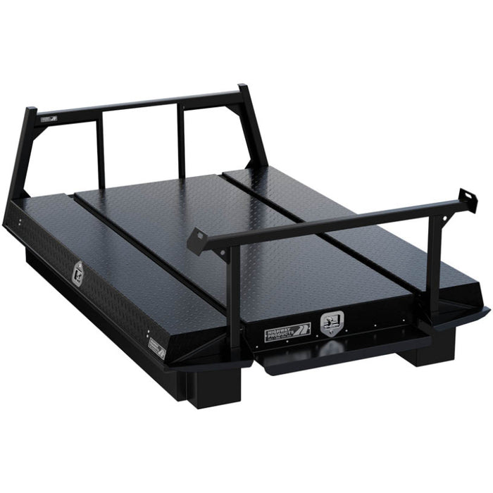 Highway Products Pickup Pack, w/ Black Diamond Plate Lid, w/ Black Smooth Aluminum Base, w/ Open Post Headache Rack, w/ Ladder Rack Model 39203BFPL