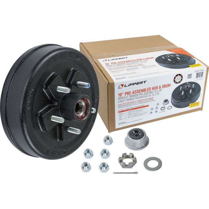 CURT 2024013264 10" Brake Drum Hub Complete Kit with Installed Bearings, 5 on 4.5", 1/2" Stud, 3,500-lb. Axles Model 2024013264