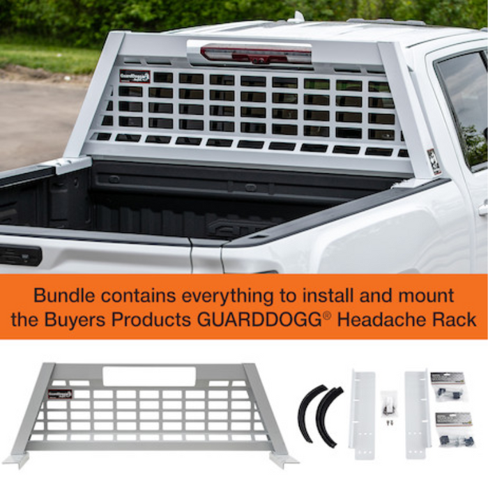 Buyers Products 23.50-inch Tall Gloss White Heavy-Duty Steel GuardDogg Pickup Truck Headache Rack Bundle with Mounting Brackets Model 851505
