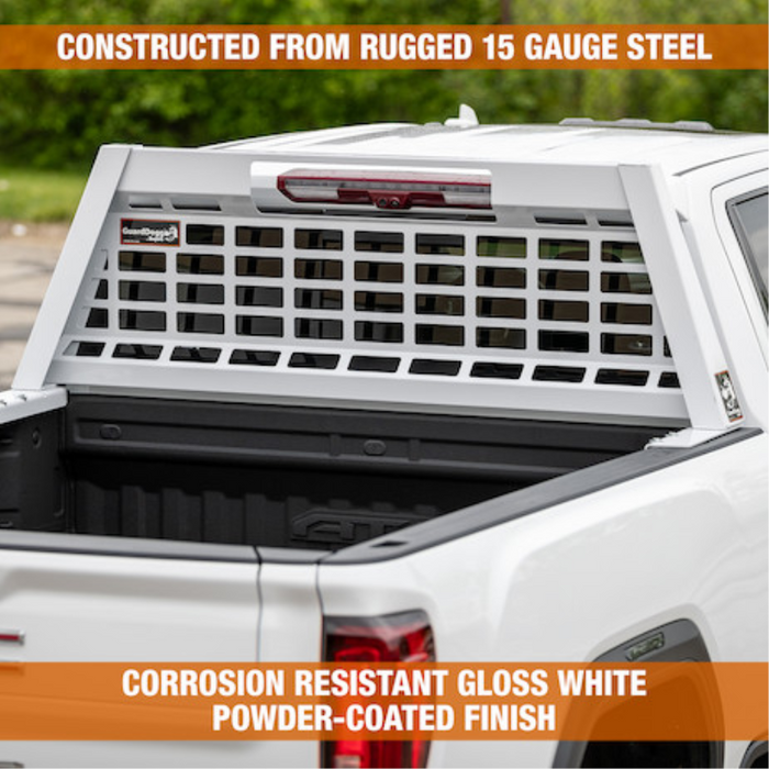 Buyers Products 23.50-inch Tall Gloss White Heavy-Duty Steel GuardDogg Pickup Truck Headache Rack Bundle with Mounting Brackets Model 851505