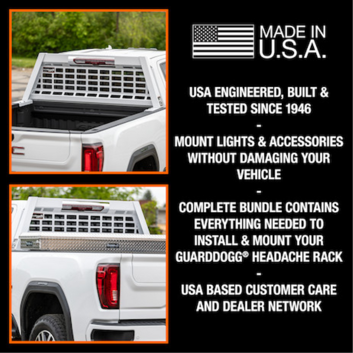 Buyers Products 25.00-inch Tall Gloss White Heavy-Duty Steel GuardDogg Pickup Truck Headache Rack Bundle with Mounting Brackets Model 851605