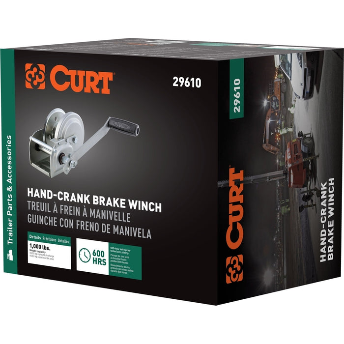 CURT Hand-Crank Brake Winch, 1,000 lbs, 4.2:1 Gear Ratio, 7" Handle Model 29610