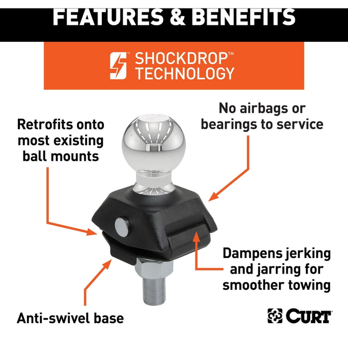 CURT RockerBall Cushion Hitch Trailer Ball 3,500 lbs, 2-Inch Diameter, 3/4-Inch Shank Model 40246