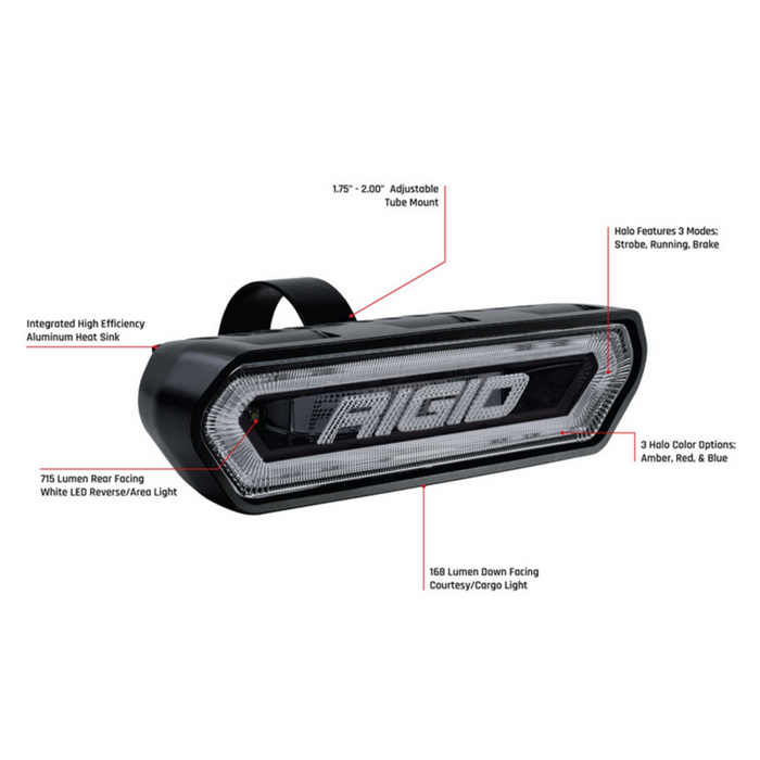 Rigid Industries Chase, Rear Facing 5 Mode LED Light, Blue Halo, Black Housing Model 90144