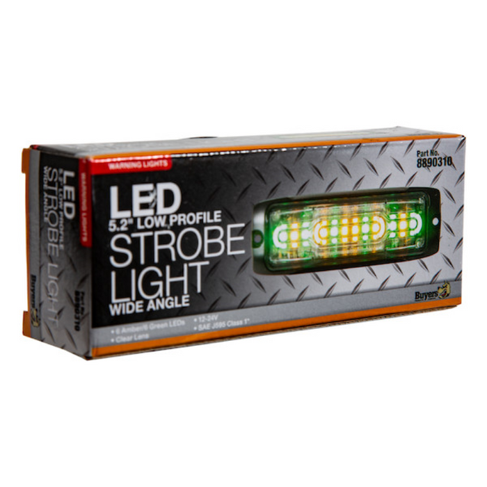 Buyers Products 5 Inch Ultra Thin Wide Angle Rectangular LED Amber/Green Strobe Light Series Model 8890310