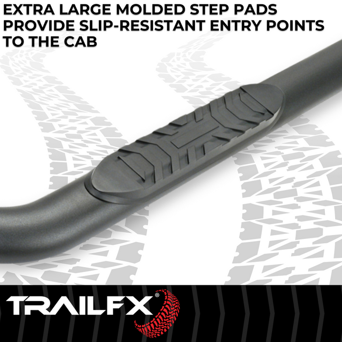 TrailFX 4" Oval Bent Step Nerf Bars W/ Step Pads Powder Coat Black Steel Model A1019T