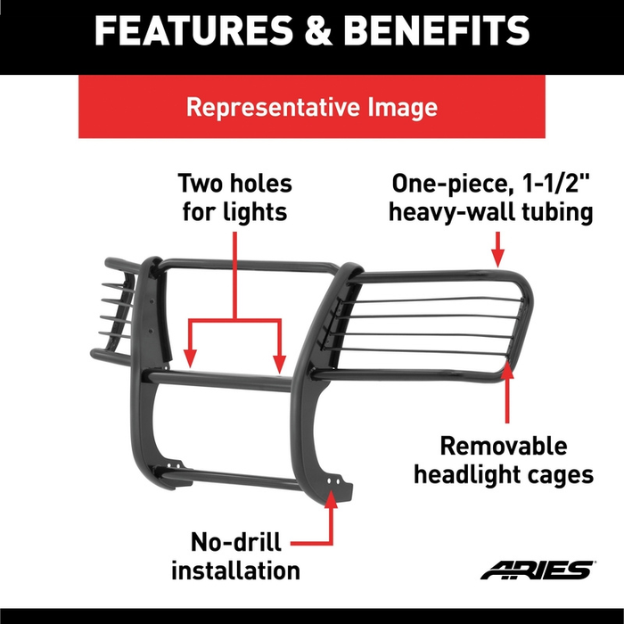 ARIES Black Steel Grille Guard, Fits Select Ram 1500 Model 5061