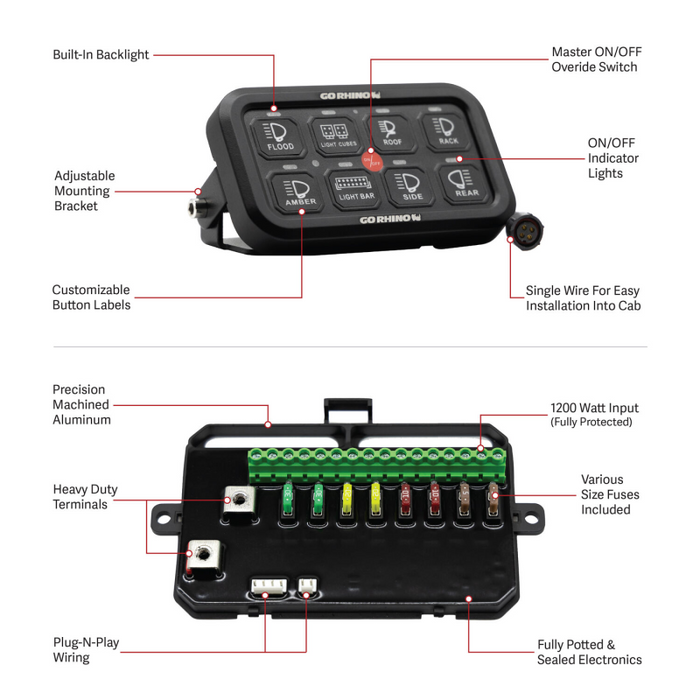 Go Rhino RGB 8-Channel Light Switch Controller without RF Control Model 758CHSCRGB