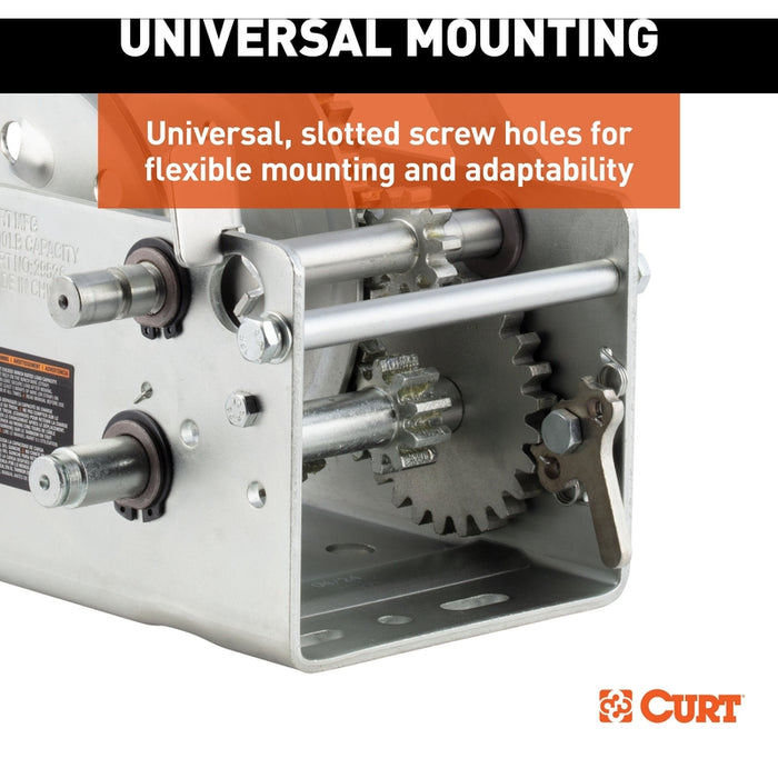 CURT Hand-Crank 2-Speed Winch, 2,600 lbs, 5.1:1 High, 12.7:1 Low Gear Ratio, 10.6" Handle Model 29526