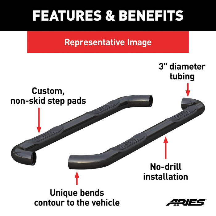 ARIES 3" Round Black Steel Step Nerf Bars Model 204012